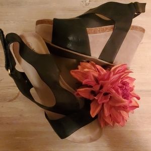 Black wedge sandals